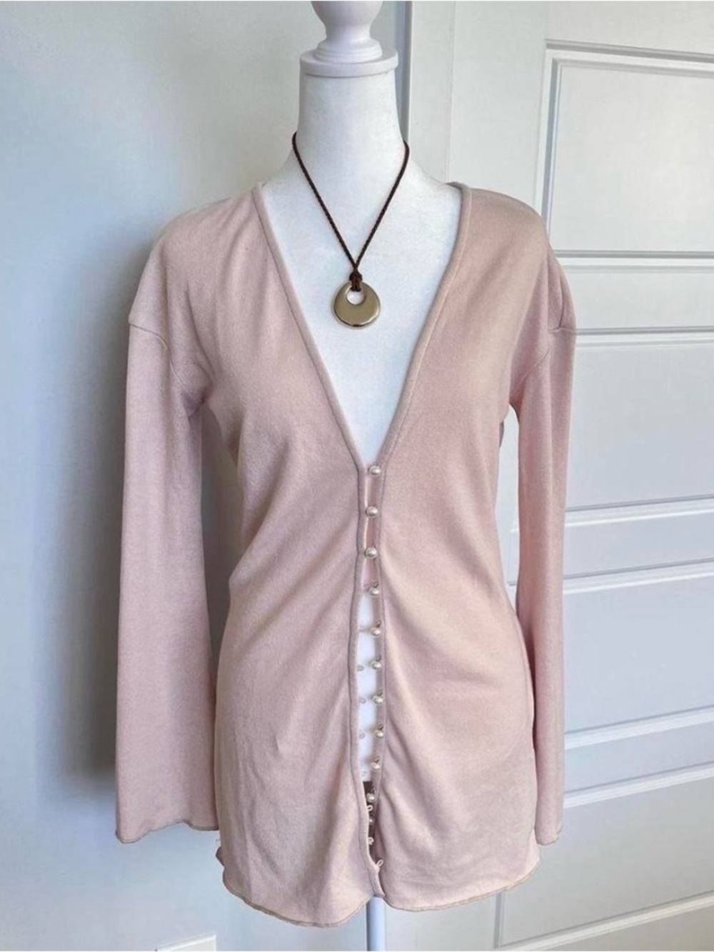 Princess Polly Beige Pearl-Button Knit Cardigan